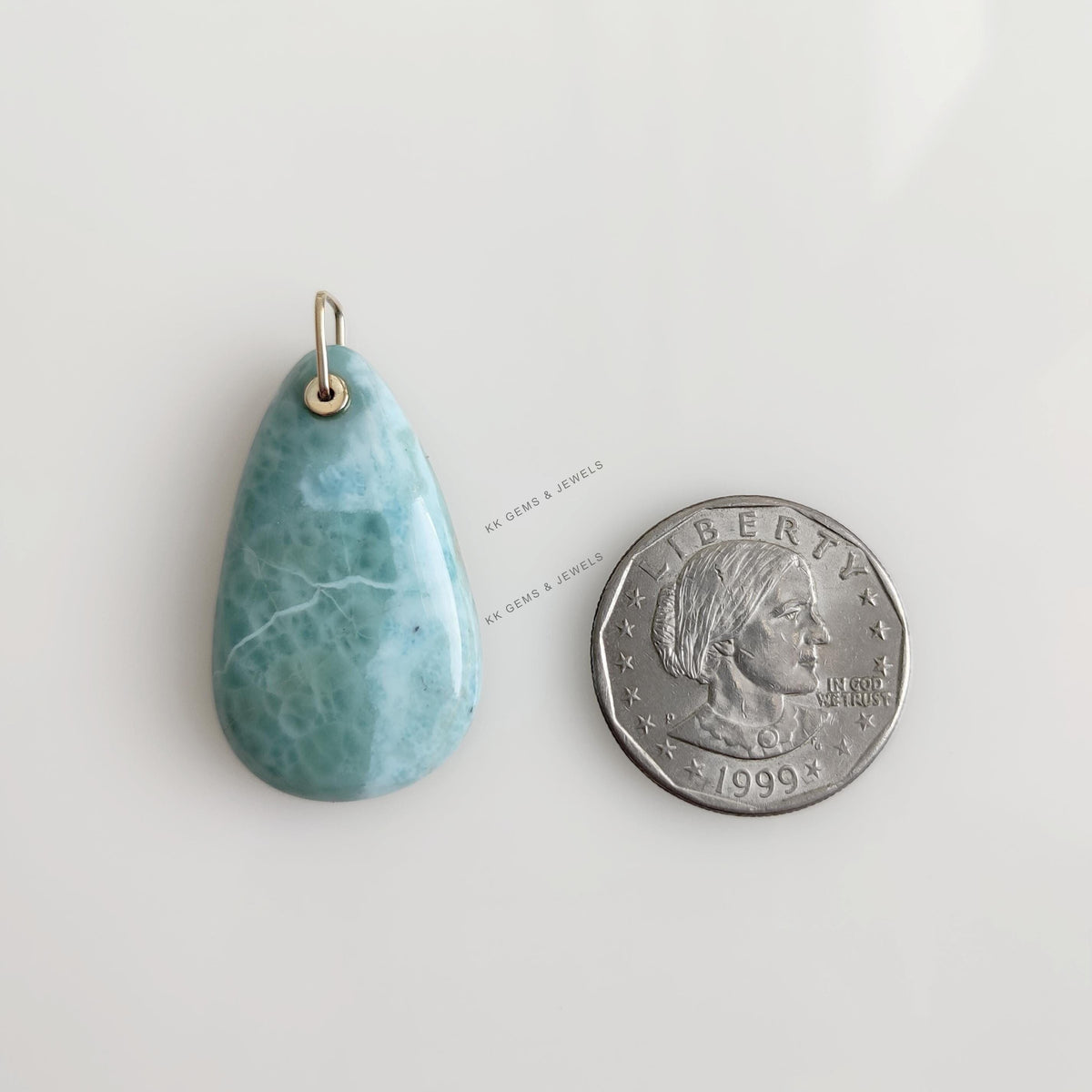 Natural Pear Larimar Pendant: 14K Solid Yellow Gold Necklace, March Birthstone