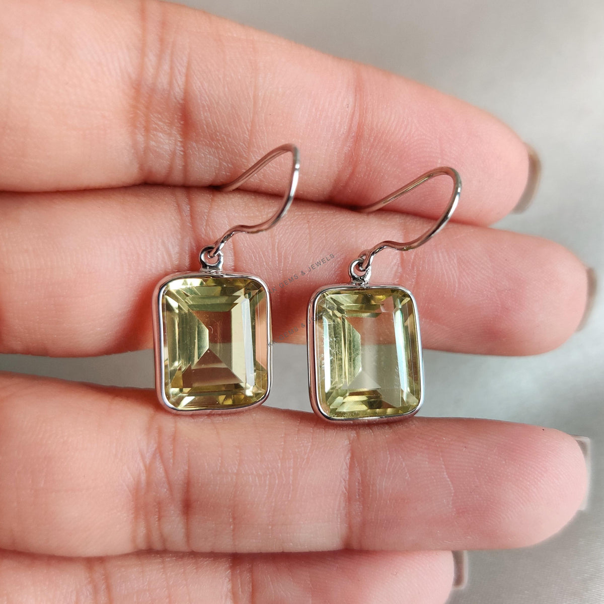 Natural Lemon Topaz Earrings, 14K Solid White Gold, November Birthstone