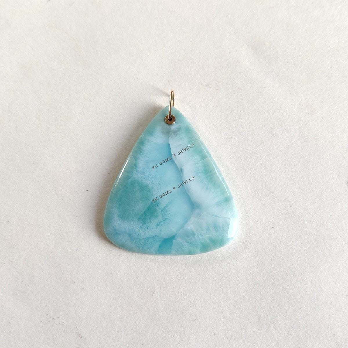 Natural Larimar Trillion Pendant: 14K Solid Yellow Gold, March Birthstone
