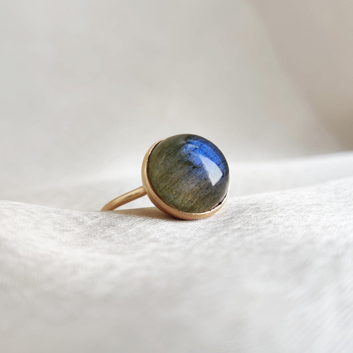14K Solid Yellow Gold Natural Labradorite Ring: November Birthstone