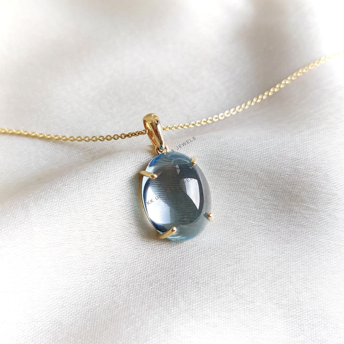 14K Solid Gold Natural Sky Blue Topaz Pendant: December Birthstone Jewelry