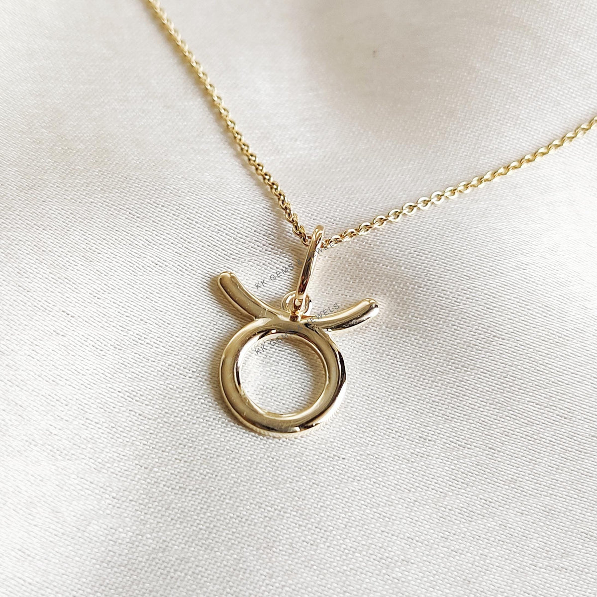 14K Solid Gold Taurus Zodiac Pendant, Symbolic Charm
