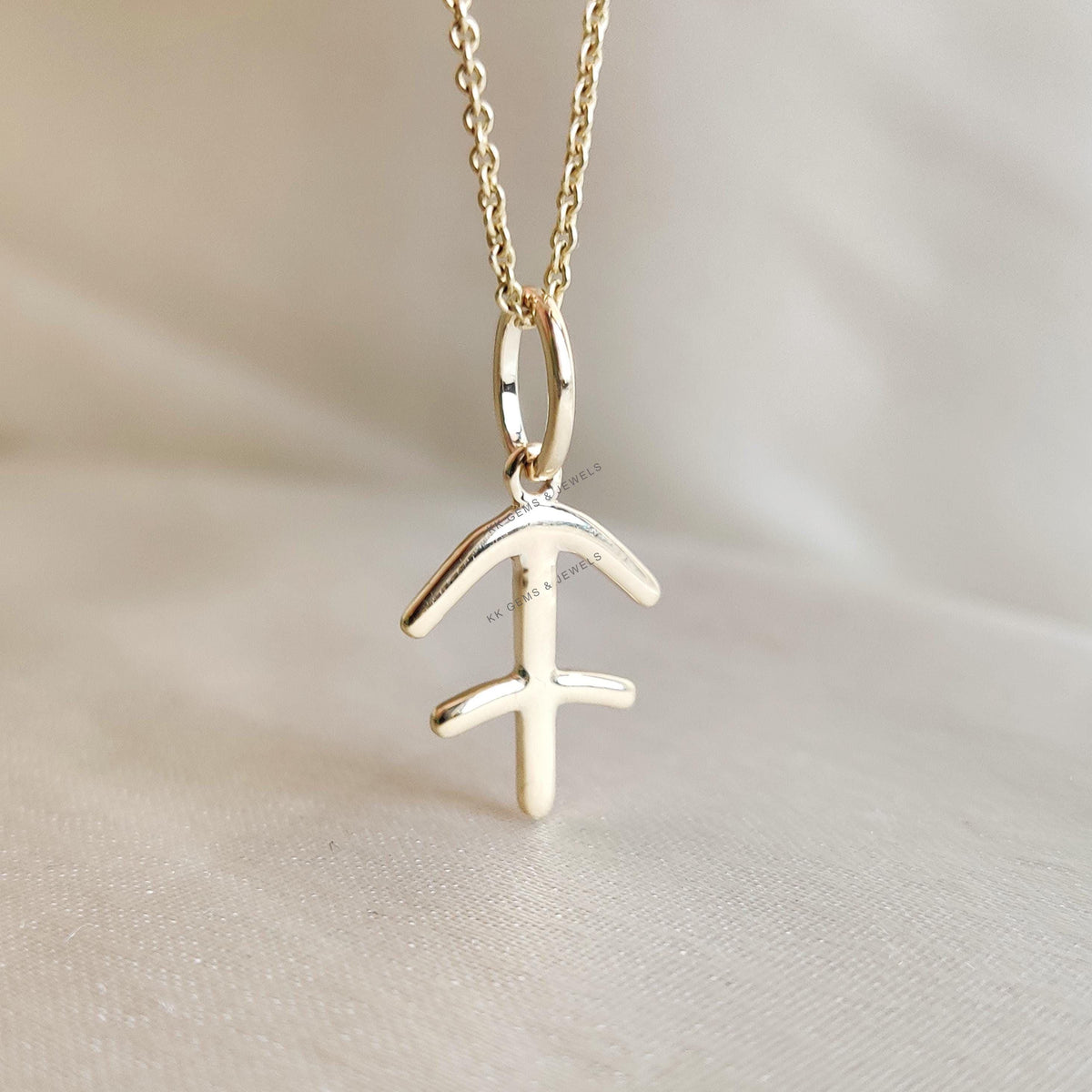 14K Solid Gold Sagittarius Pendant: Zodiac Charm Necklace