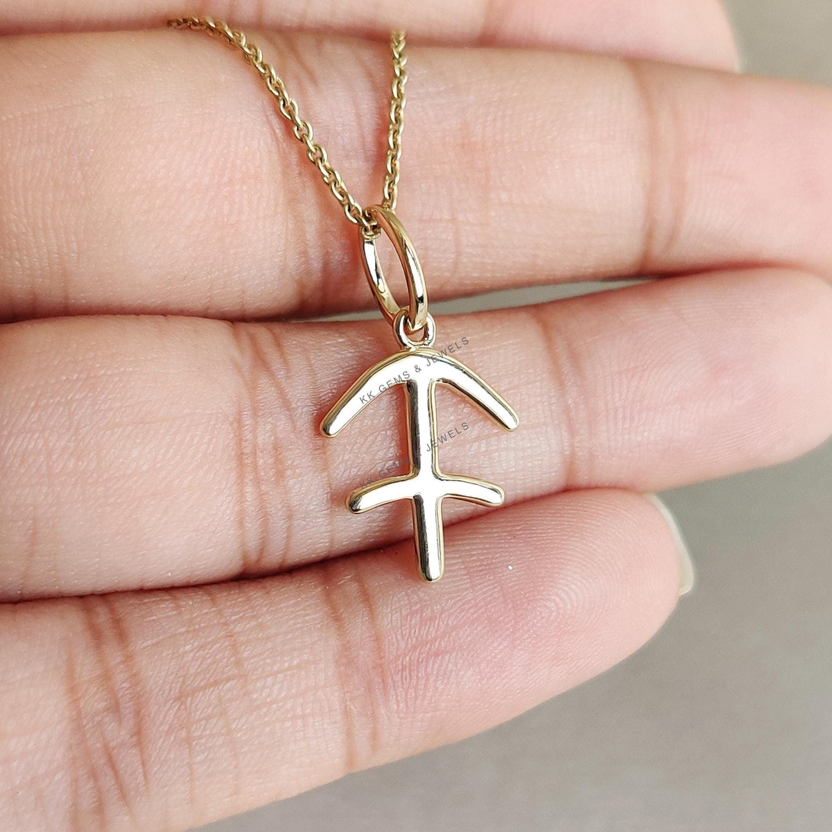 14K Solid Gold Sagittarius Pendant: Zodiac Charm Necklace