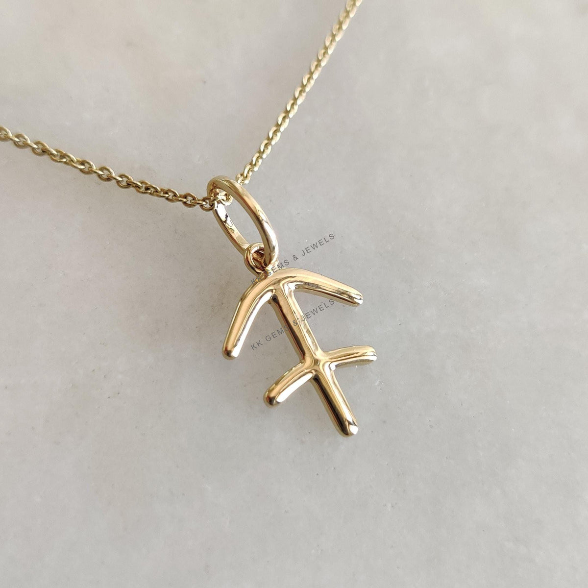 14K Solid Gold Sagittarius Pendant: Zodiac Charm Necklace