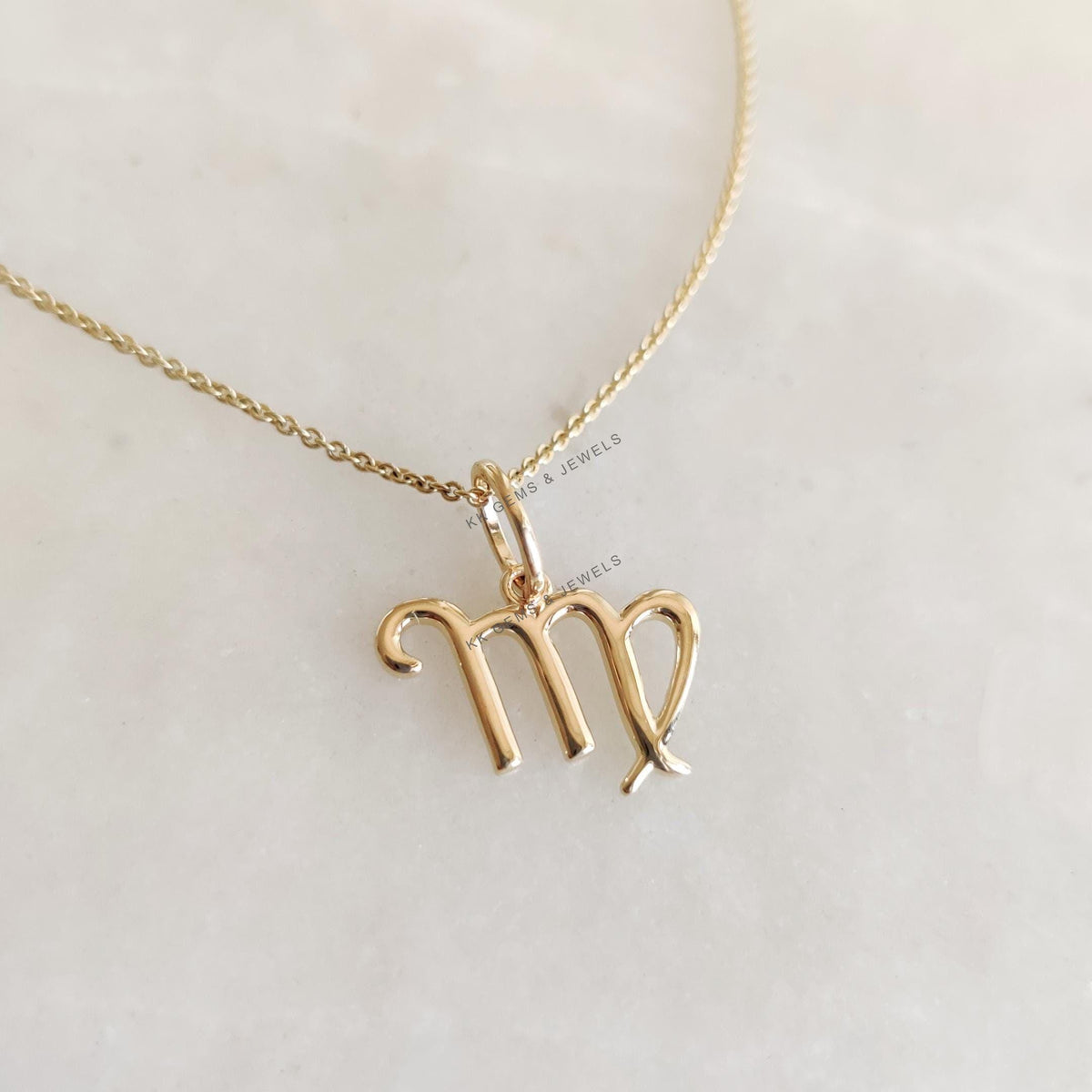 14K Solid Yellow Gold Virgo Zodiac Sign Pendant
