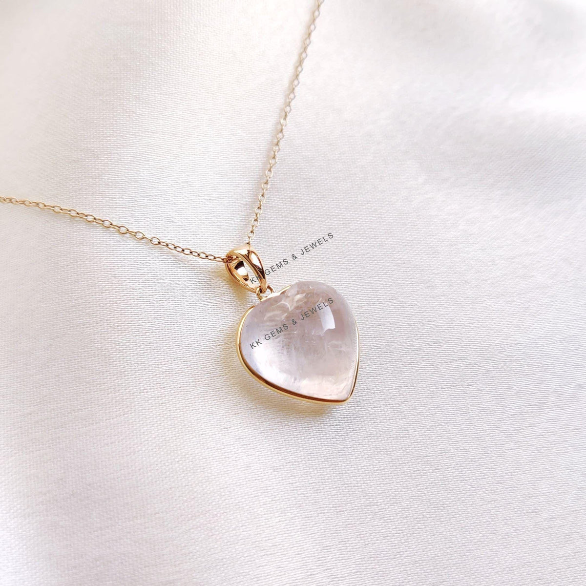 14K Solid Yellow Gold Natural Morganite Heart Pendant, November Birthstone