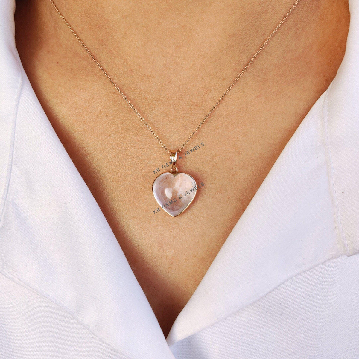 14K Solid Yellow Gold Natural Morganite Heart Pendant, November Birthstone