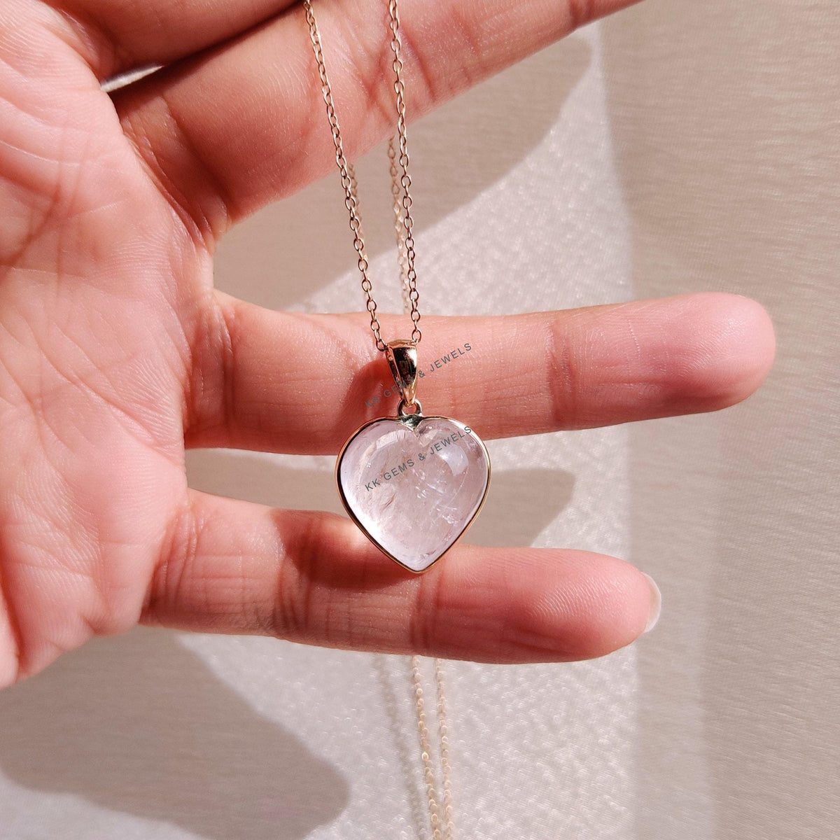 14K Solid Yellow Gold Natural Morganite Heart Pendant, November Birthstone