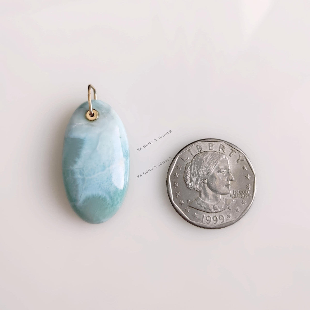 Natural Larimar Pendant: 14K Solid Yellow Gold, March Birthstone