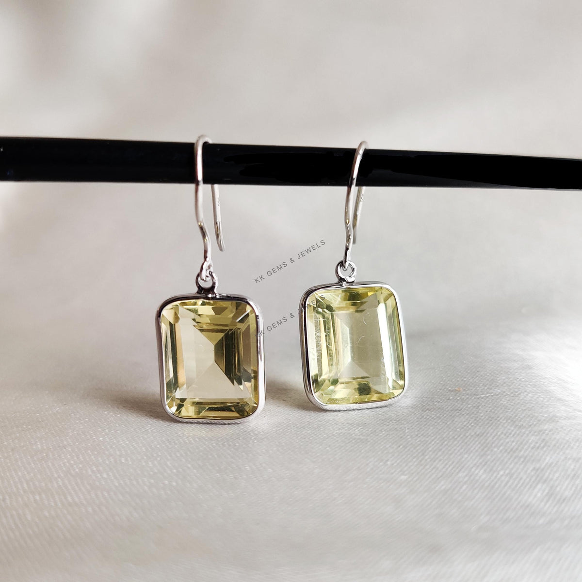 Natural Lemon Topaz Earrings, 14K Solid White Gold, November Birthstone