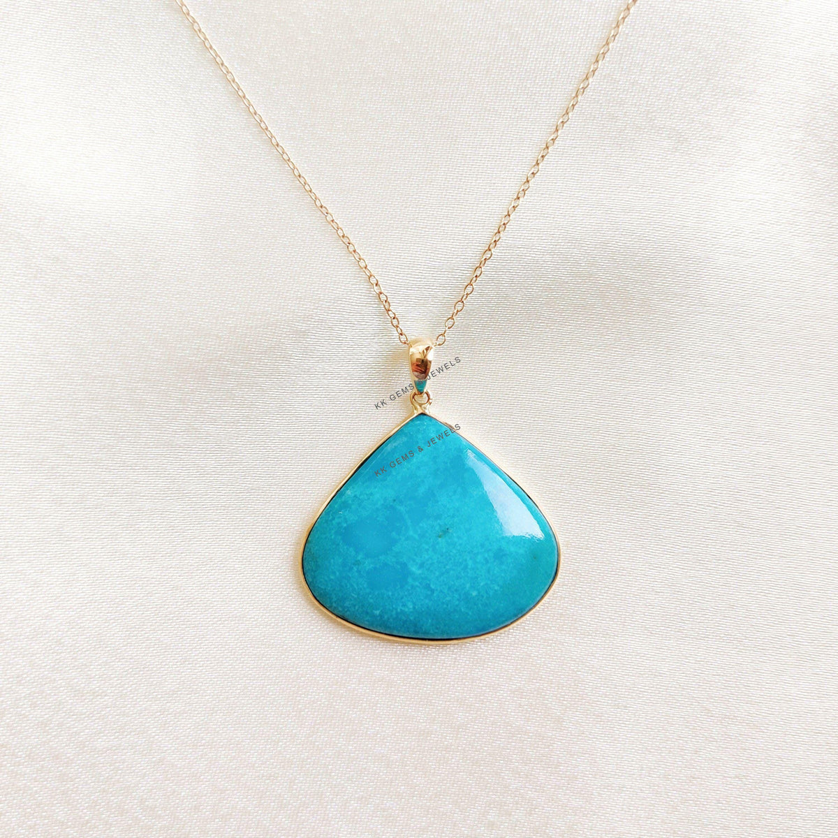 Natural Sleeping Beauty Turquoise Pendant, 14K Solid Yellow Gold, December Birthstone