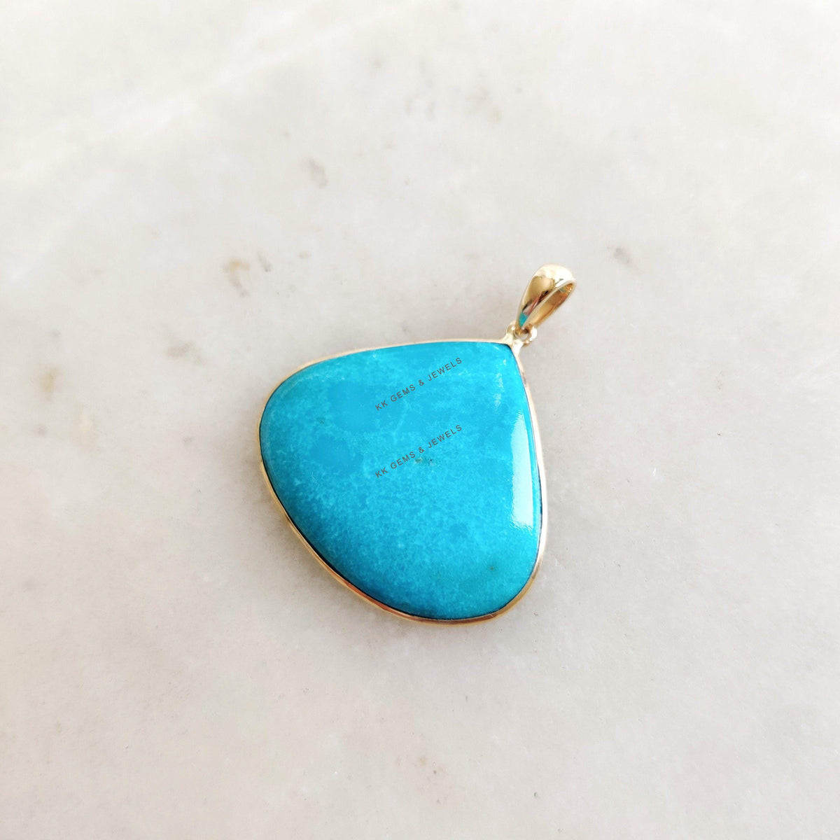 Natural Sleeping Beauty Turquoise Pendant, 14K Solid Yellow Gold, December Birthstone