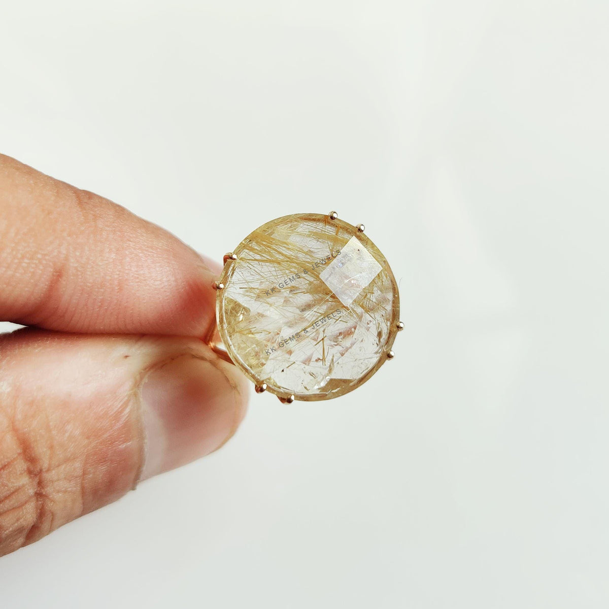 Natural Golden Rutile 14K Solid Yellow Gold Ring, April Birthstone Prong Ring