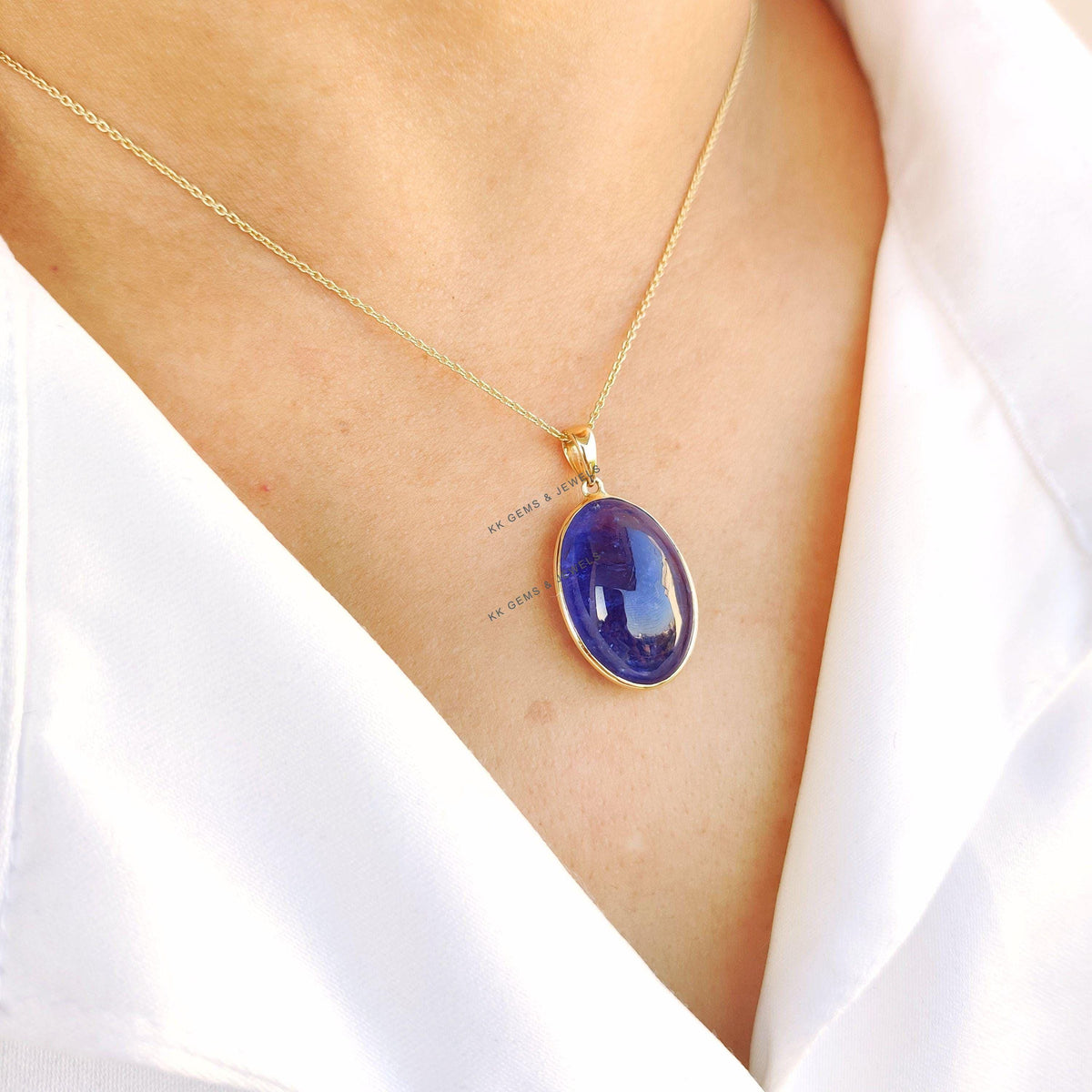 Natural Tanzanite 14K Solid Yellow Gold Bezel Pendant, December Birthstone,