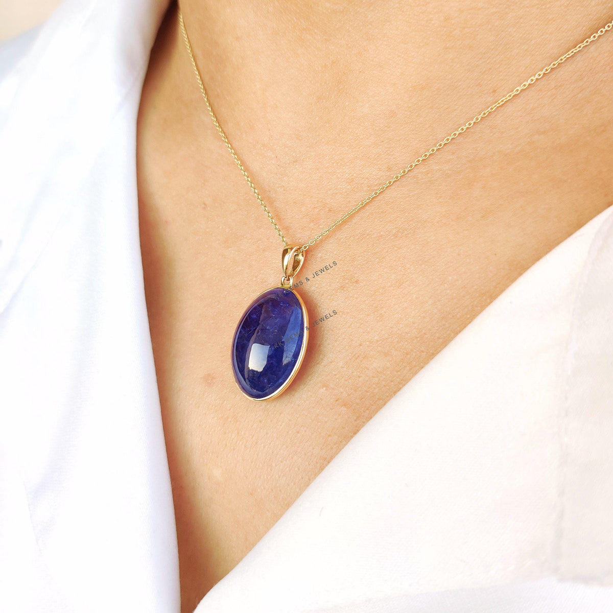 Natural Tanzanite 14K Solid Yellow Gold Bezel Pendant, December Birthstone,