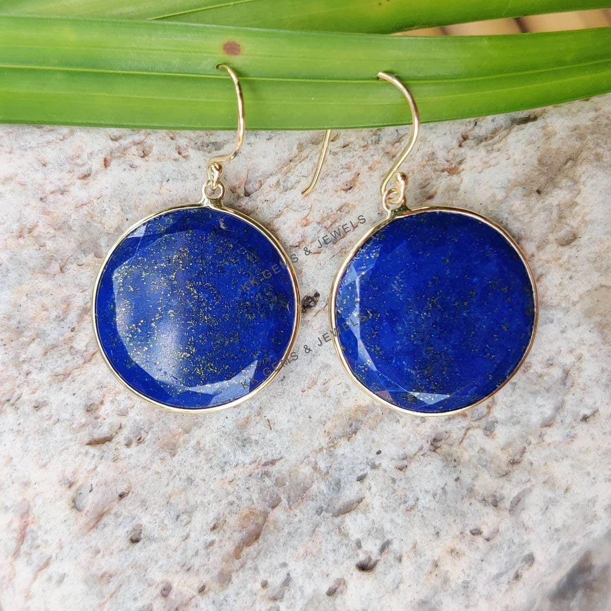 Natural Lapis Lazuli 14K Solid Yellow Gold Earrings, Bezel Set Earrings, September Birthstone