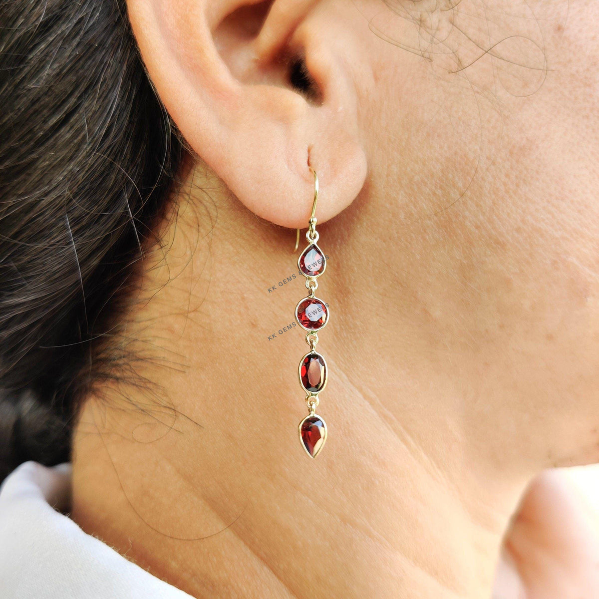 Natural Garnet Earrings, 14K Solid Yellow Gold Garnet Earring, January Birthstone, Dainty Drop Earring, Christmas Present, Garnet Jewelry