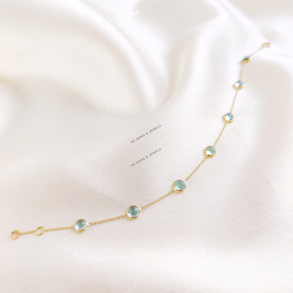 Natural Aquamarine 14K Solid Yellow Gold Bracelet, Bezel Set March Birthstone Bracelet,
