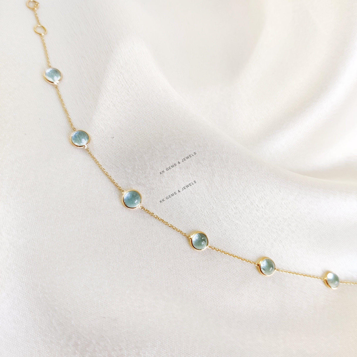 Natural Aquamarine 14K Solid Yellow Gold Bracelet, Bezel Set March Birthstone Bracelet,
