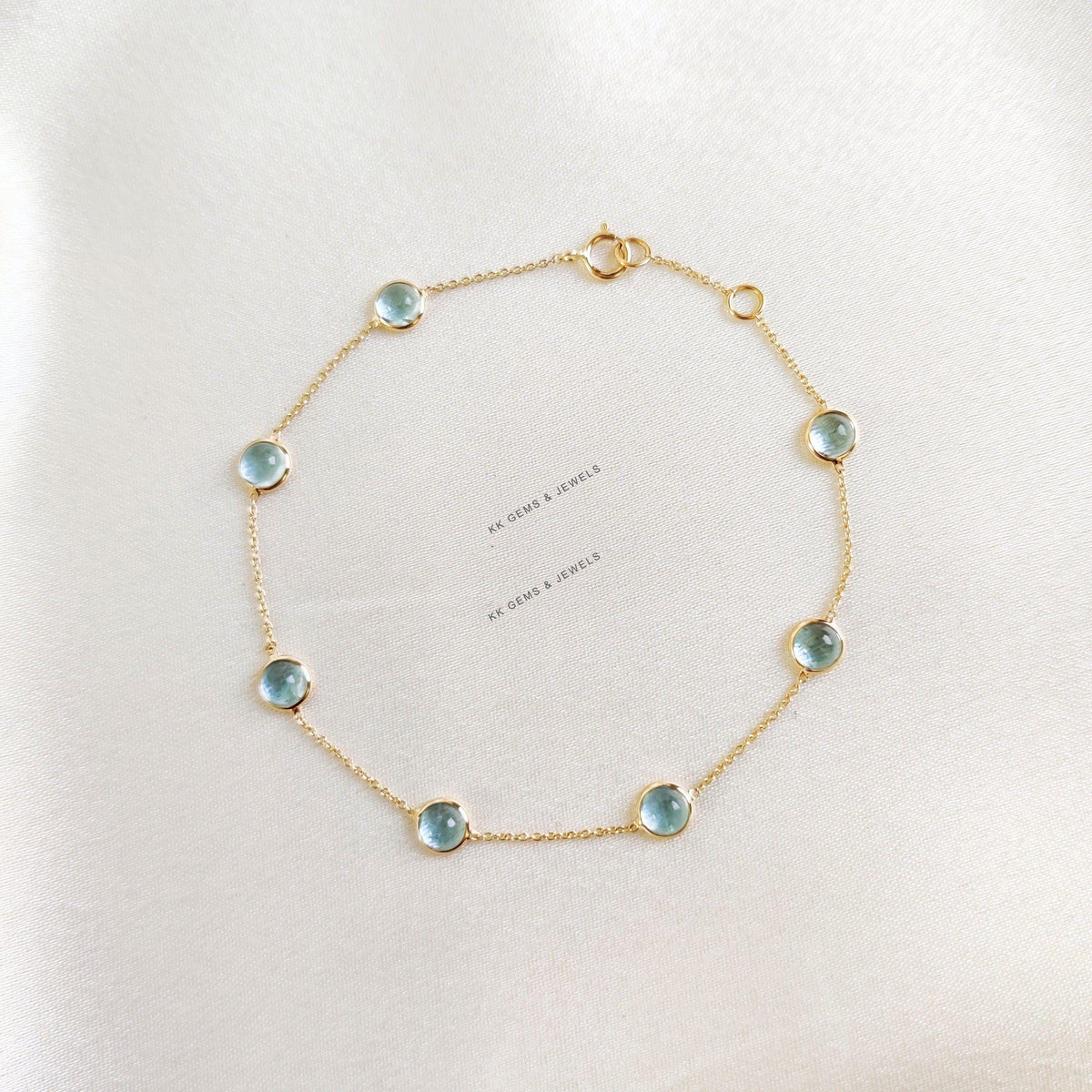 Natural Aquamarine 14K Solid Yellow Gold Bracelet, Bezel Set March Birthstone Bracelet,