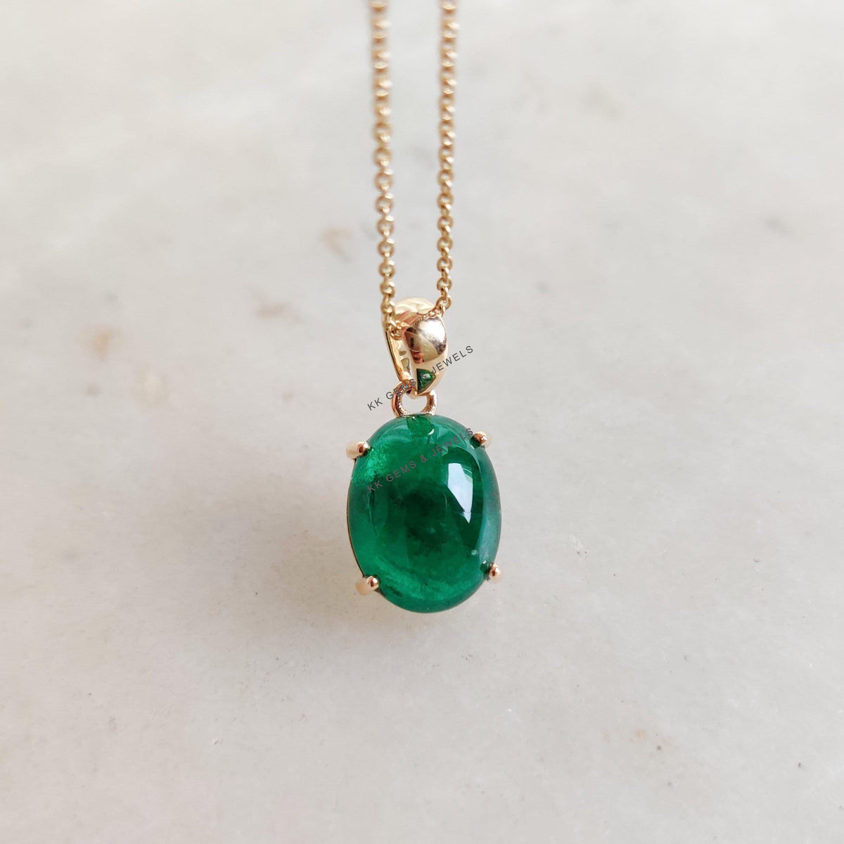 Natural Emerald 14K Solid Yellow Gold Pendant, May Birthstone , Oval Zambian Emerald