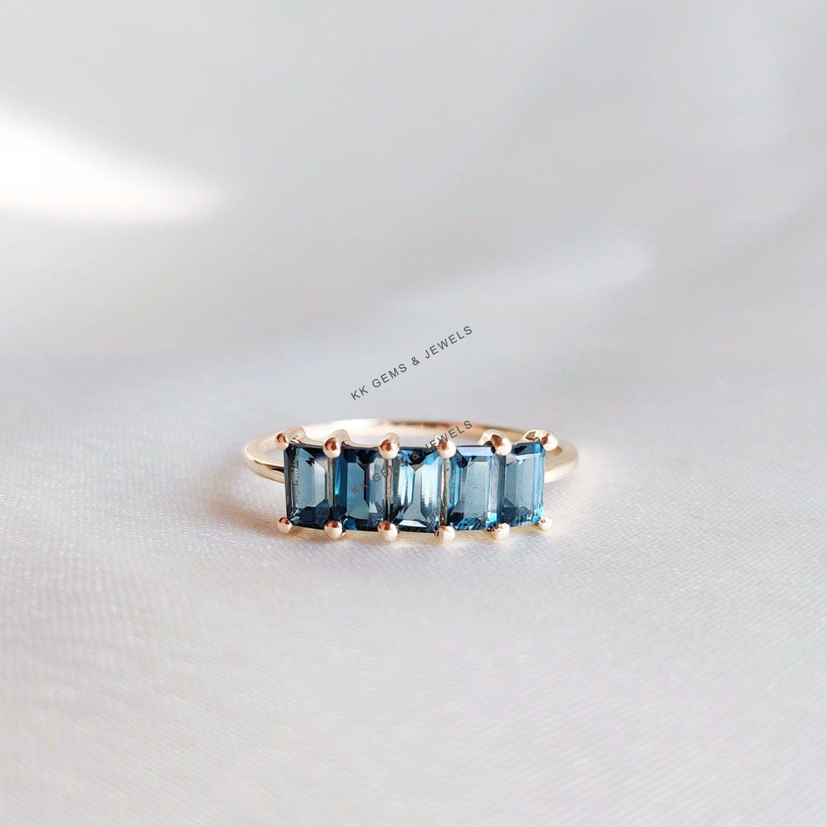 Natural London Blue Topaz Ring: 14K Solid Yellow Gold, December Birthstone