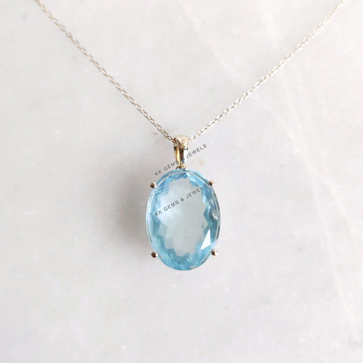 Natural Aquamarine 14K Solid Yellow Gold Pendant, March Birthstone Pendant,