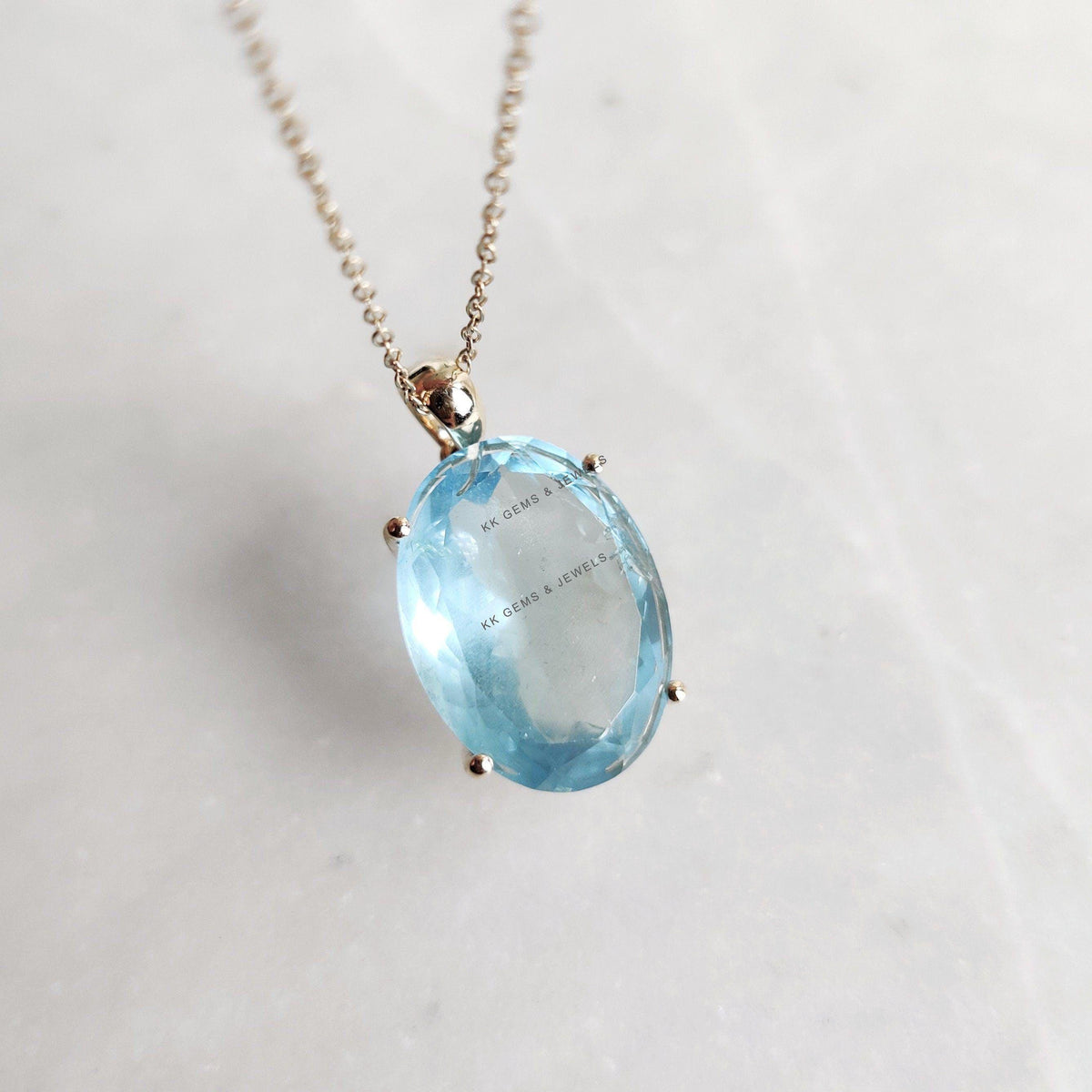 Natural Aquamarine 14K Solid Yellow Gold Pendant, March Birthstone Pendant,