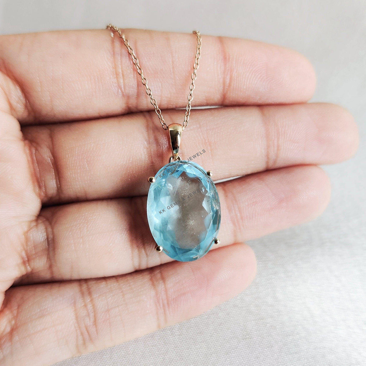 Natural Aquamarine 14K Solid Yellow Gold Pendant, March Birthstone Pendant,