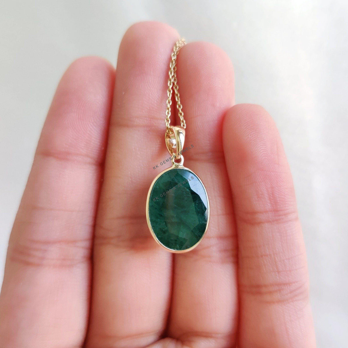 Natural Emerald Pendant, 14K Solid Yellow Gold Pendant, May Birthstone Pendant