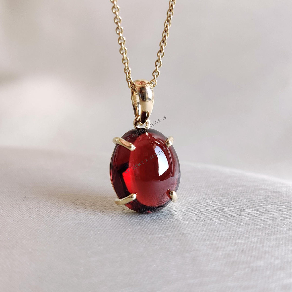 14K Solid Yellow Gold Natural Garnet Pendant, January Birthstone