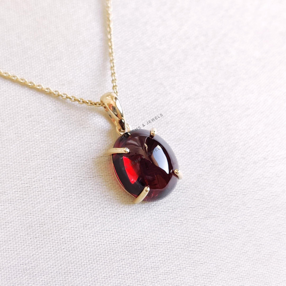 14K Solid Yellow Gold Natural Garnet Pendant, January Birthstone
