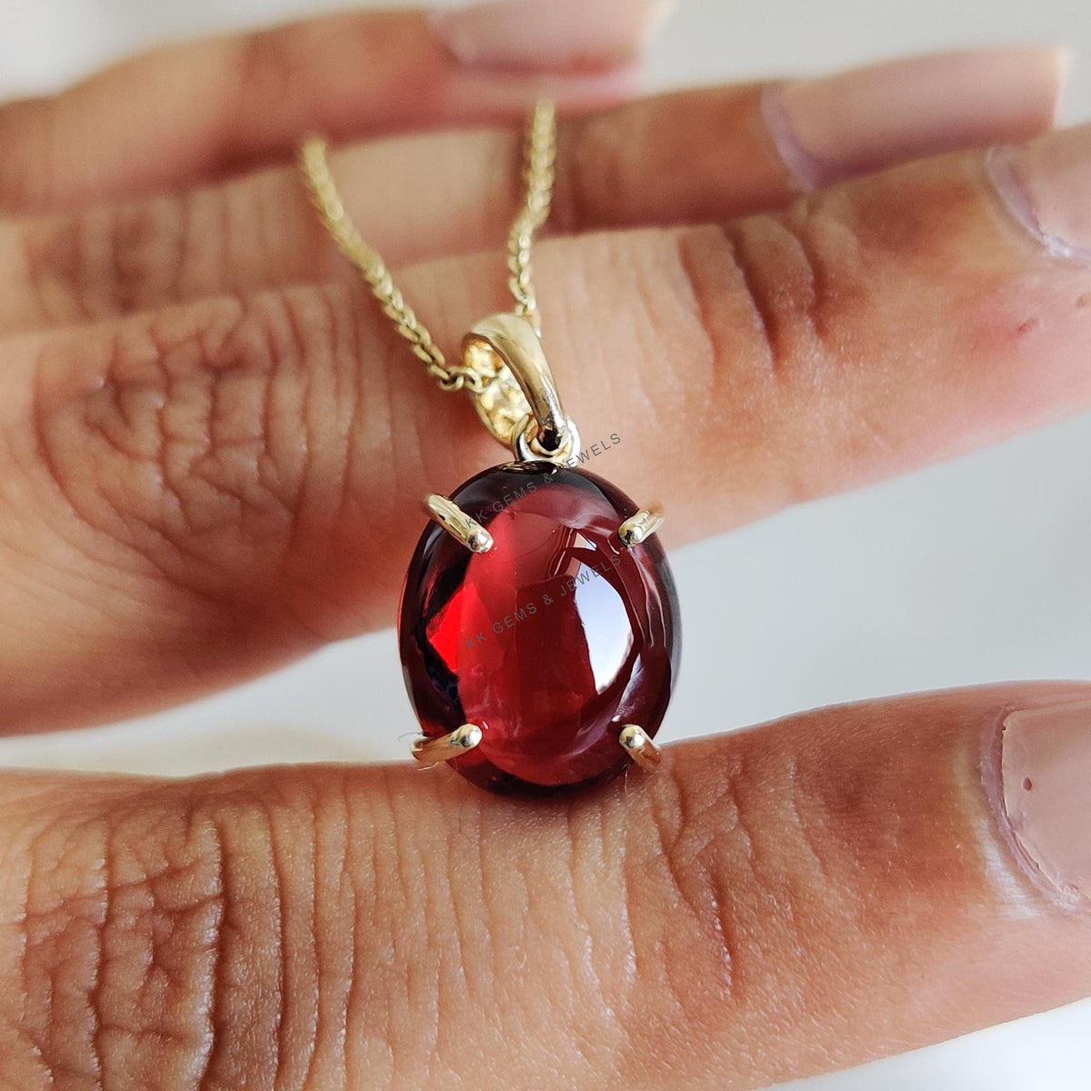 14K Solid Yellow Gold Natural Garnet Pendant, January Birthstone