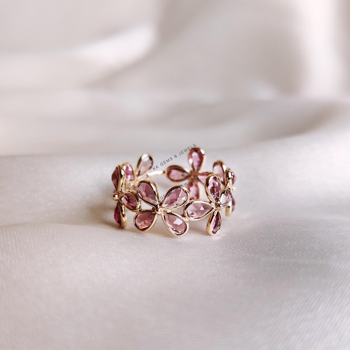 Natural Pink Tourmaline Ring, Solid Gold Tourmaline Ring, Pink Tourmaline Bezel Ring, Gemstone Infinity Ring, October Birthstone Ring