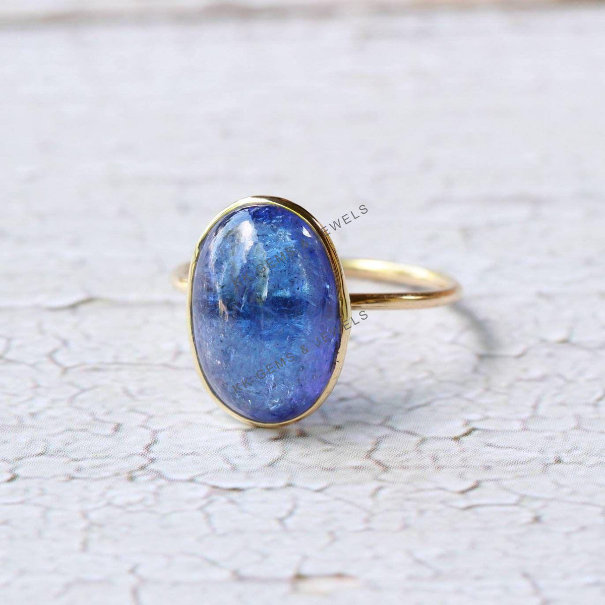 Natural Tanzanite Ring: 14K Solid Yellow Gold Bezel, December Birthstone