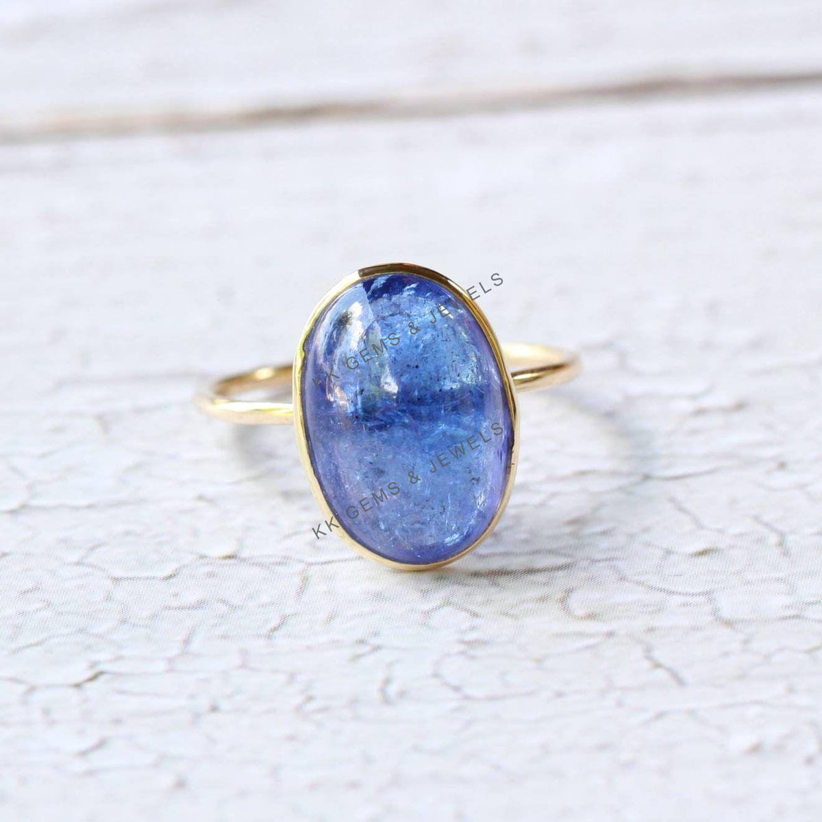 Natural Tanzanite Ring: 14K Solid Yellow Gold Bezel, December Birthstone