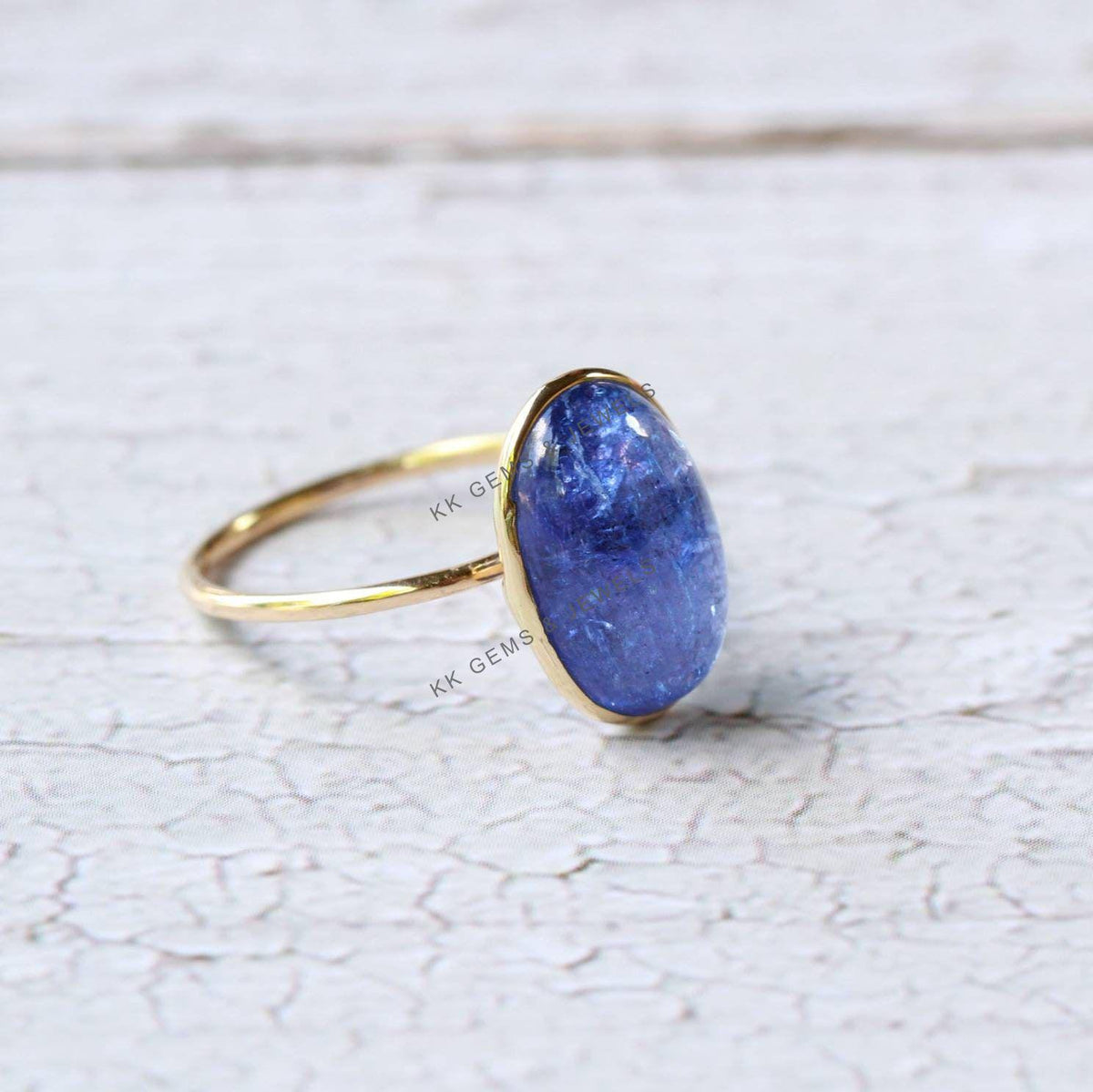 Natural Tanzanite Ring: 14K Solid Yellow Gold Bezel, December Birthstone