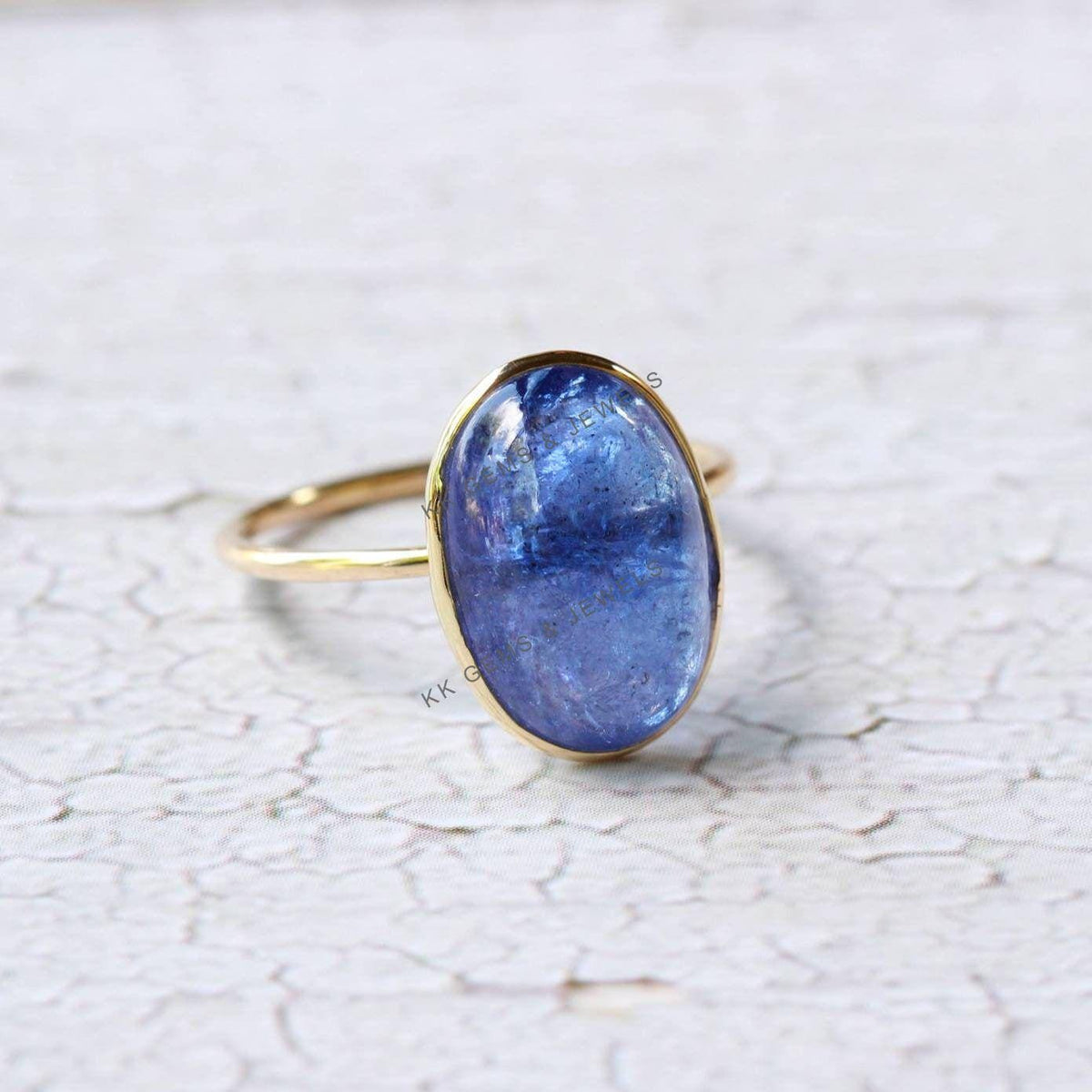 Natural Tanzanite Ring: 14K Solid Yellow Gold Bezel, December Birthstone