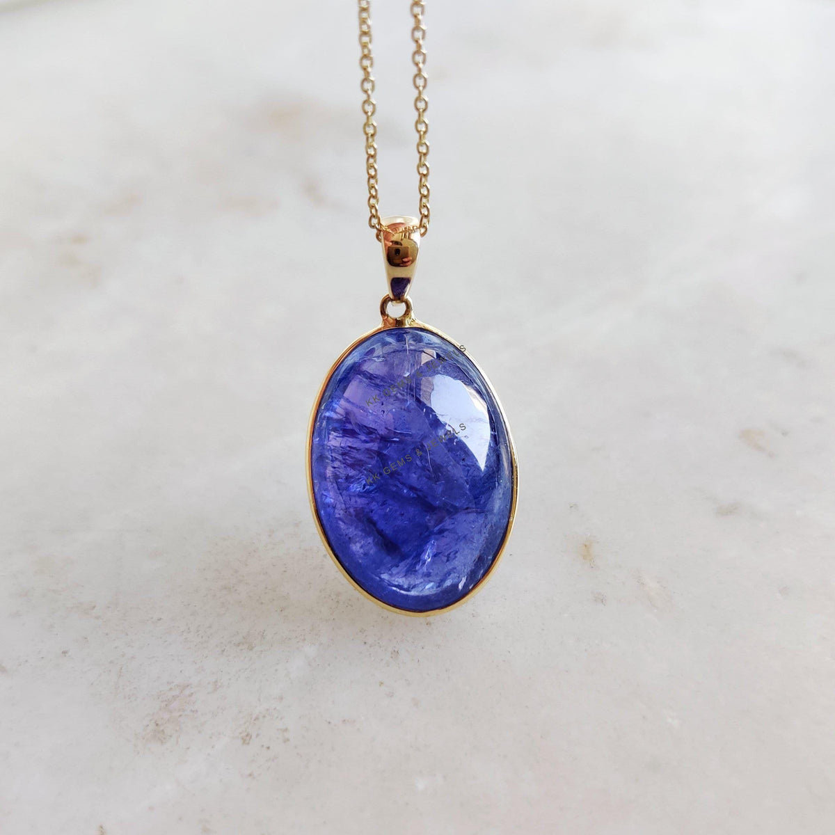 Natural Tanzanite 14K Solid Yellow Gold Bezel Pendant, December Birthstone,