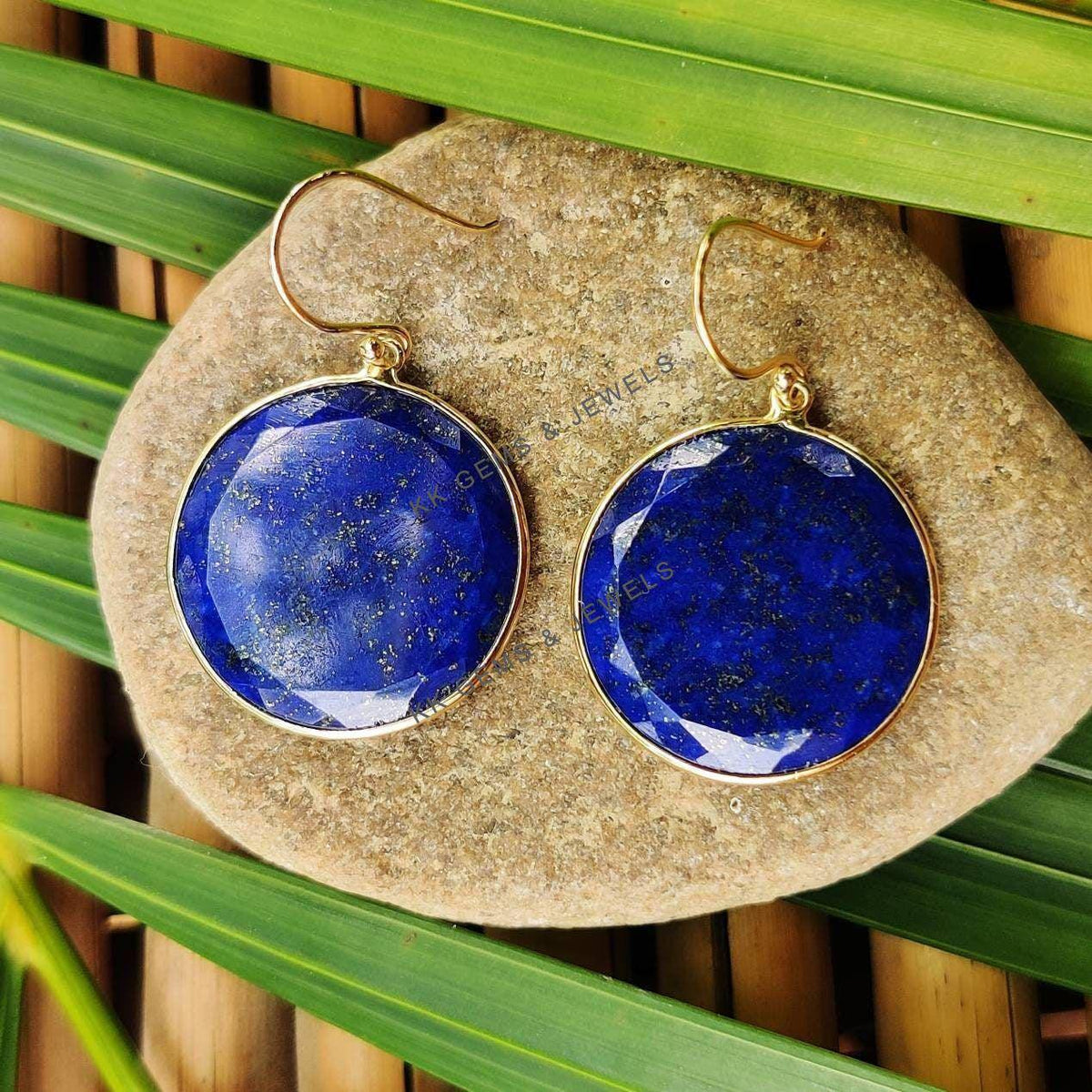 Natural Lapis Lazuli 14K Solid Yellow Gold Earrings, Bezel Set Earrings, September Birthstone
