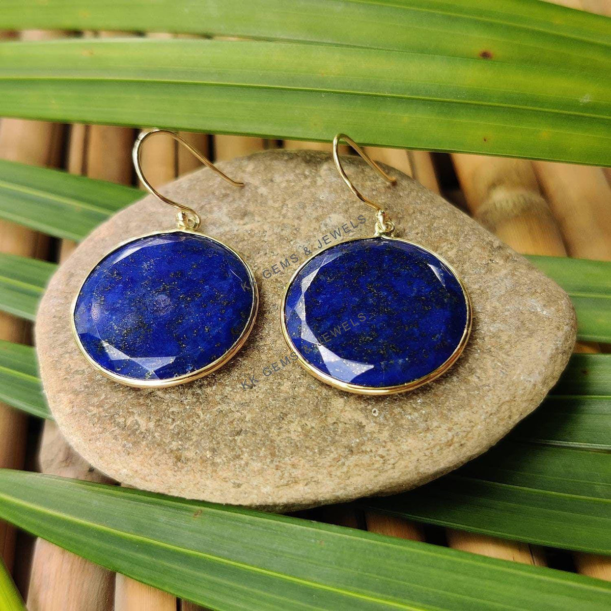 Natural Lapis Lazuli 14K Solid Yellow Gold Earrings, Bezel Set Earrings, September Birthstone