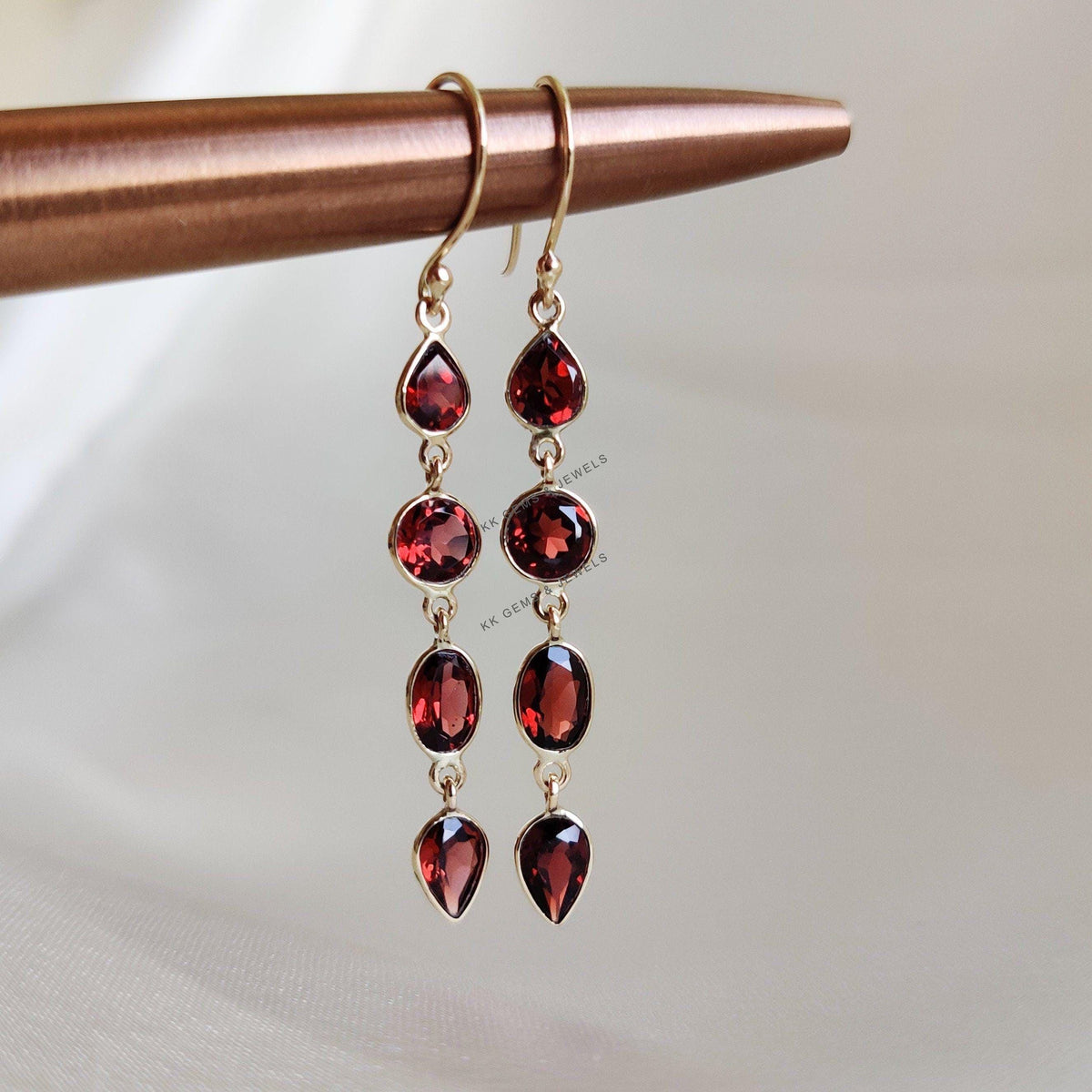 Natural Garnet Earrings, 14K Solid Yellow Gold Garnet Earring, January Birthstone, Dainty Drop Earring, Christmas Present, Garnet Jewelry