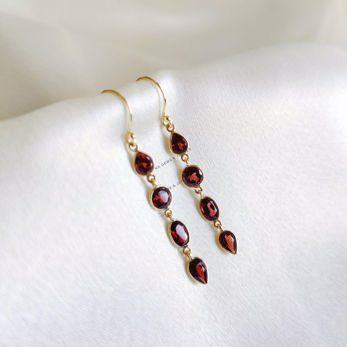 Natural Garnet Earrings, 14K Solid Yellow Gold Garnet Earring, January Birthstone, Dainty Drop Earring, Christmas Present, Garnet Jewelry