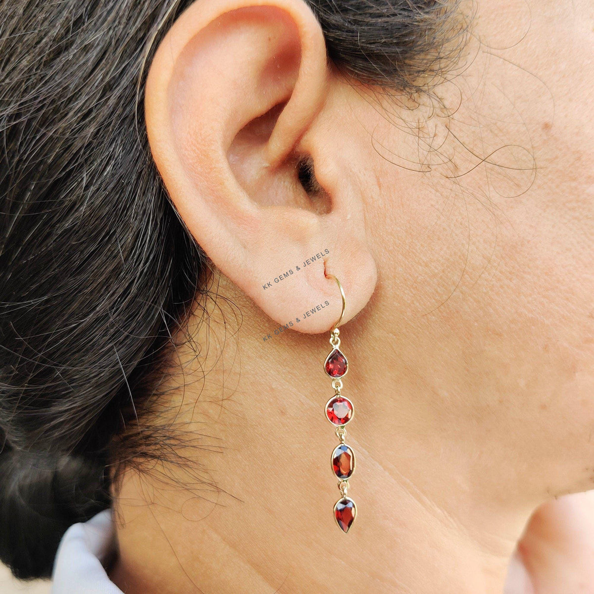 Natural Garnet Earrings, 14K Solid Yellow Gold Garnet Earring, January Birthstone, Dainty Drop Earring, Christmas Present, Garnet Jewelry