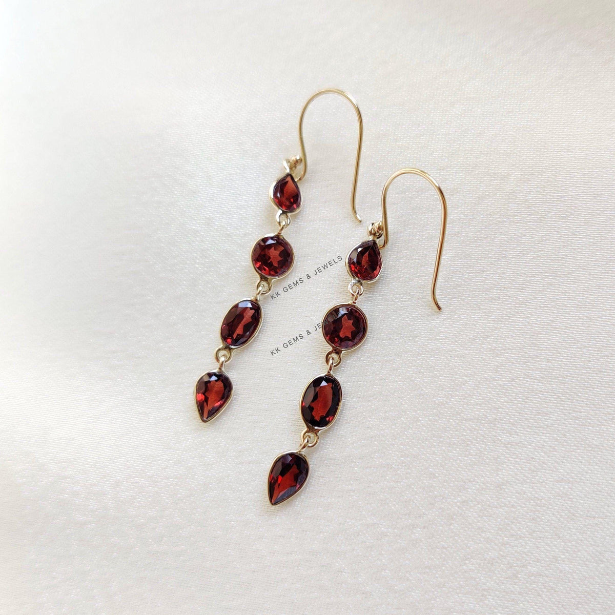 Natural Garnet Earrings, 14K Solid Yellow Gold Garnet Earring, January Birthstone, Dainty Drop Earring, Christmas Present, Garnet Jewelry