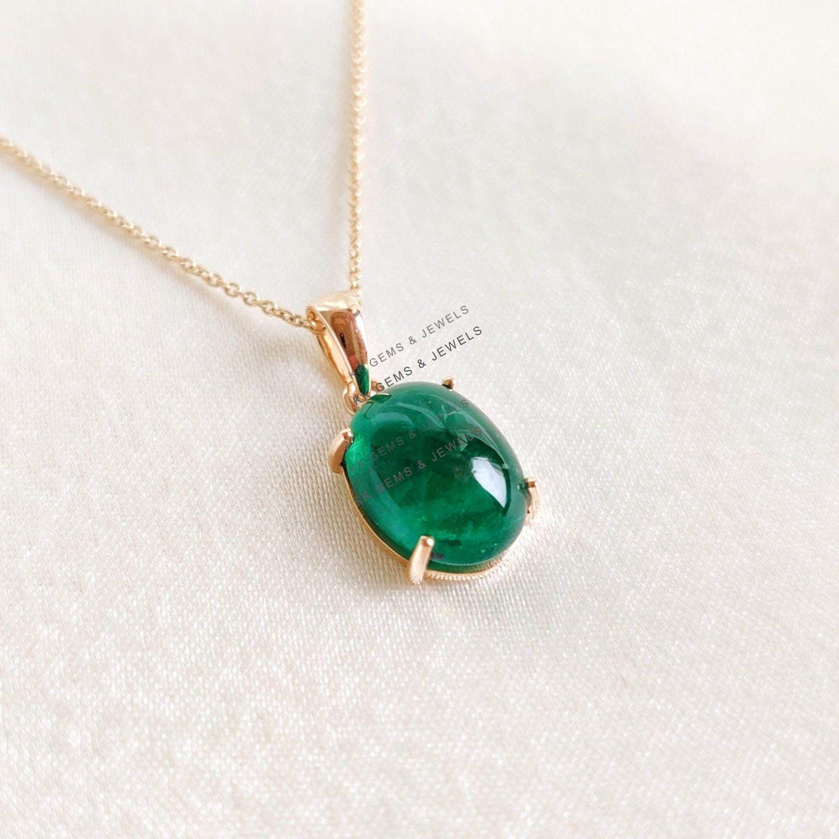 Natural Emerald 14K Solid Yellow Gold Pendant, May Birthstone , Oval Zambian Emerald