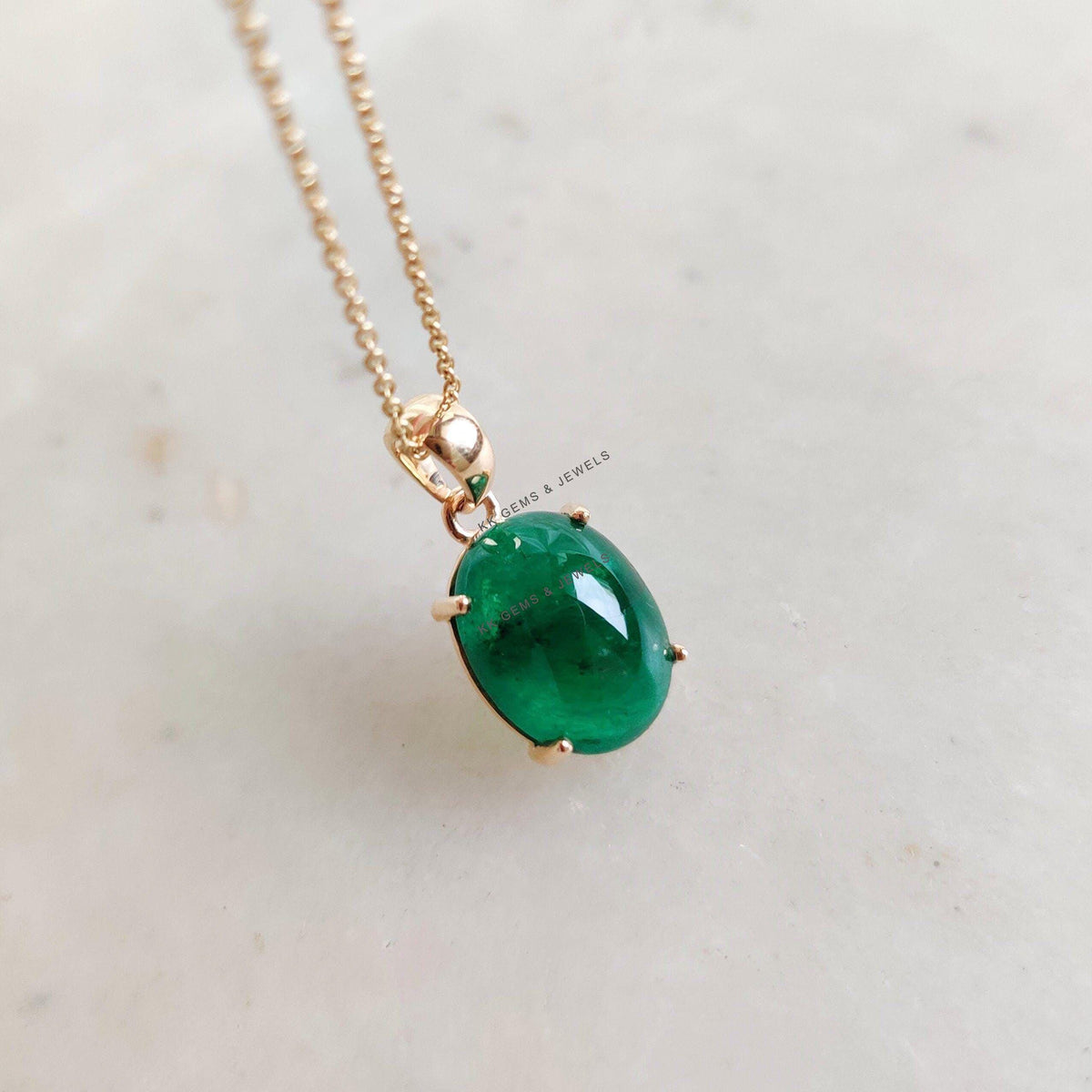 Natural Emerald 14K Solid Yellow Gold Pendant, May Birthstone , Oval Zambian Emerald
