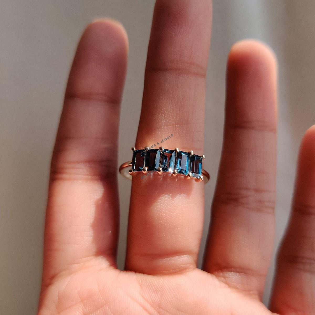 Natural London Blue Topaz Ring: 14K Solid Yellow Gold, December Birthstone