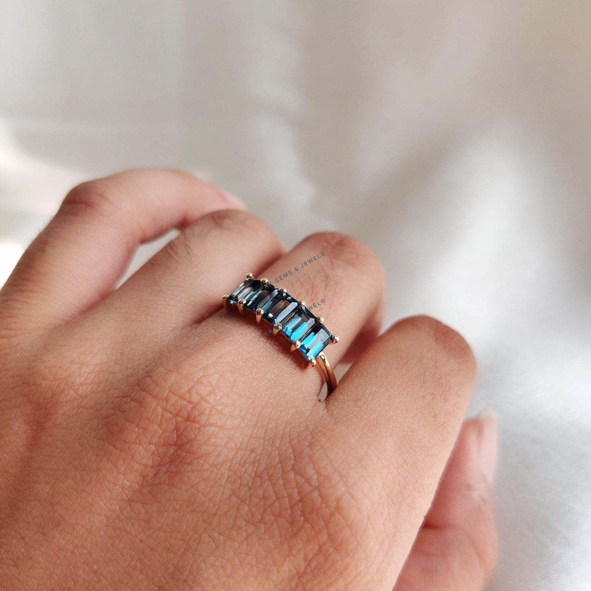 Natural London Blue Topaz Ring: 14K Solid Yellow Gold, December Birthstone